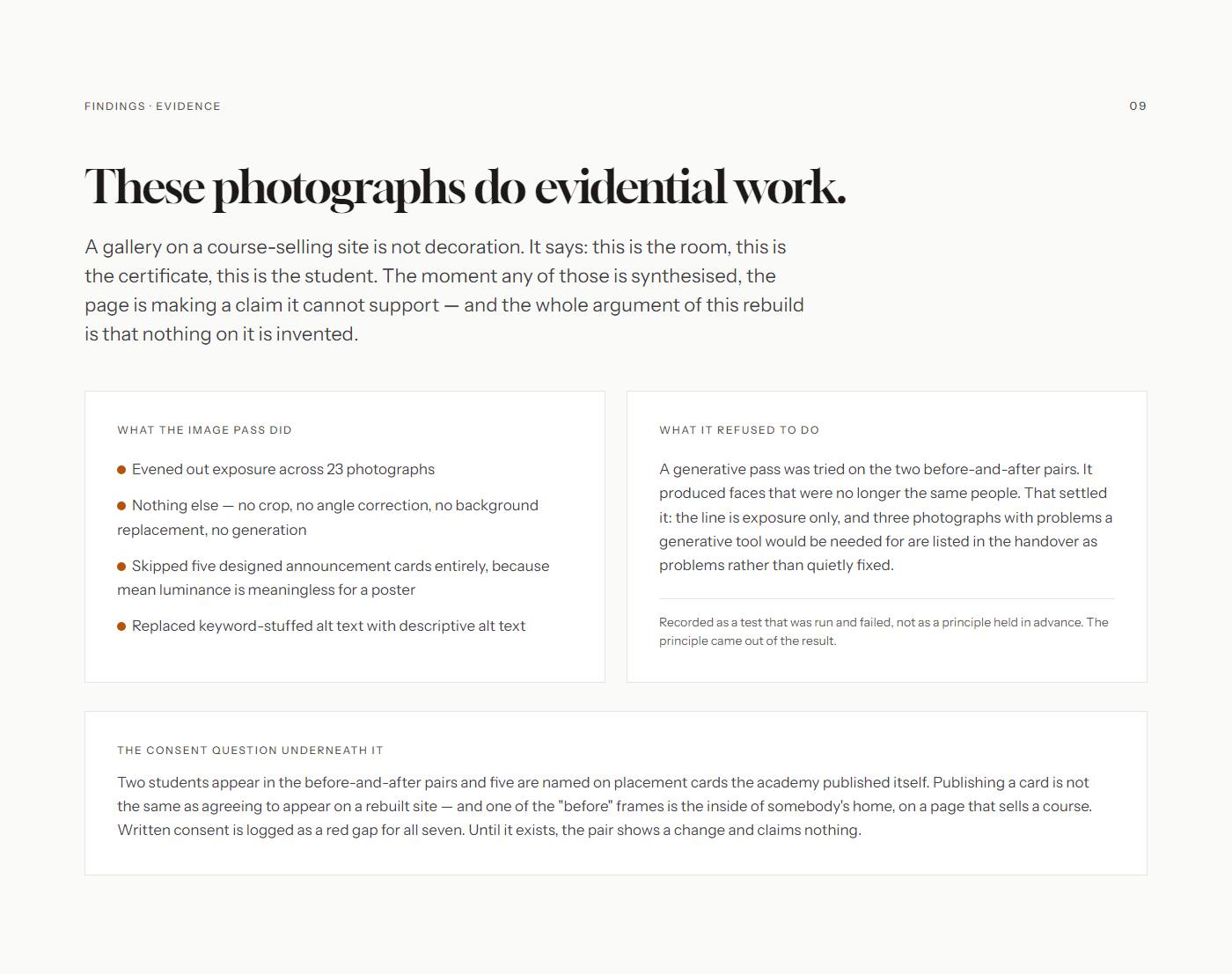 The retouching line, and the test that drew it